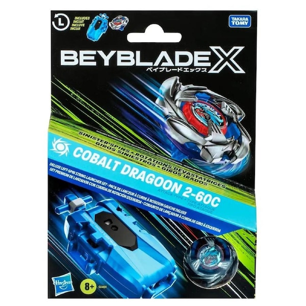 Beyblade X Cobalt Dragon 2-60C Deluxe Left-Spin String Launcher Set