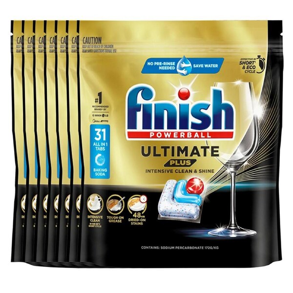 217 Pack Finish Powerball Ultimate Plus All-In-One Dishwashing Tablets Baking Soda (7 x 31 Pack)