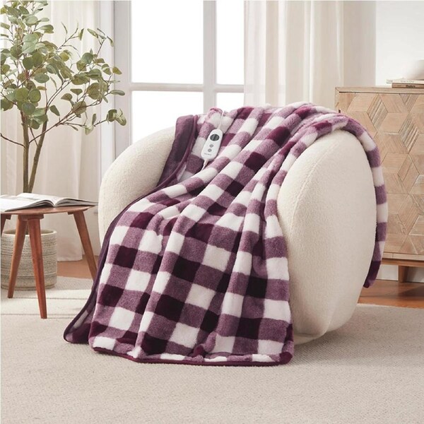Dreamaker Gingham Plush Heated Throw Cherry 130 x 160cm