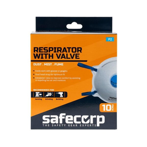 10pc Safecorp P2 Disposable Respirator Mask With Valve Dust/Mist/Fumes
