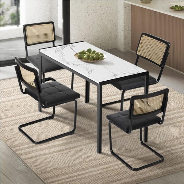 Oikiture 120cm Rectangle Dining Table with 4PCS Dining Chairs Leather Black