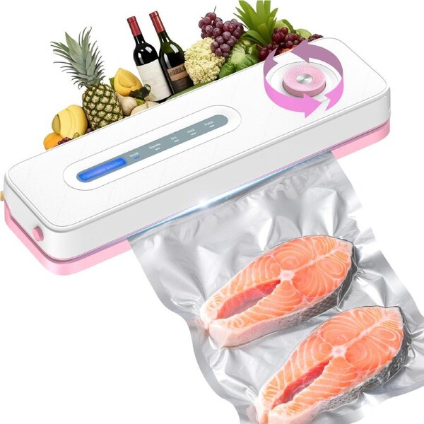 Advwin Vacuum Sealer Machine, 60Kpa Food Sealer with 20 Vacuum Bags, Automatic Sealing Machine with 5 Modes, Food Vacuum Sealer with External Vacuum System - Pink