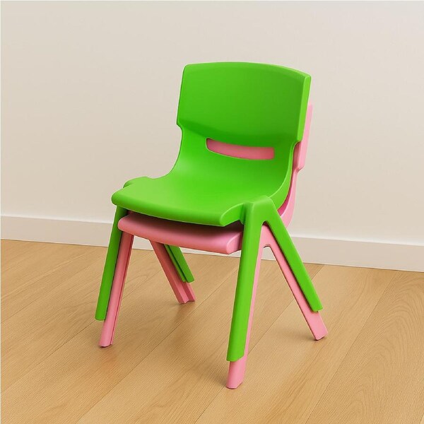 Children's Plastic Chairs (Set of 2), Green & Pink Chairs, Indoor/Outdoor Use, Supports 100kg
