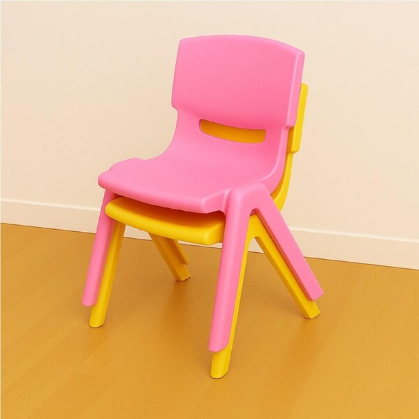 Children's Plastic Chairs (Set of 2), Yellow & Pink Chairs, Indoor/Outdoor Use, Supports 100kg