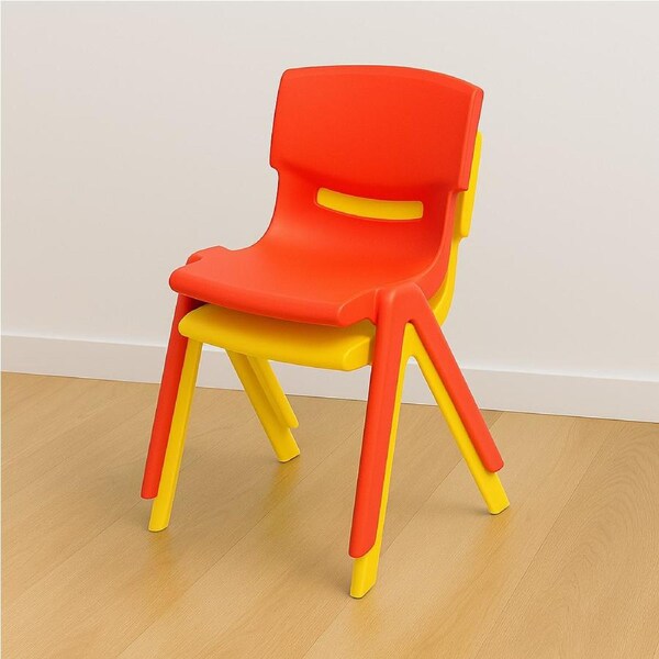 Children's Plastic Chairs (Set of 2), Red & Yellow Chairs, Indoor/Outdoor Use, Supports 100kg