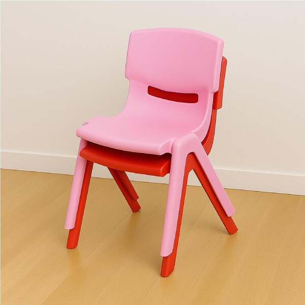 Children's Plastic Chairs (Set of 2), Red & Pink Chairs, Indoor/Outdoor Use, Supports 100kg