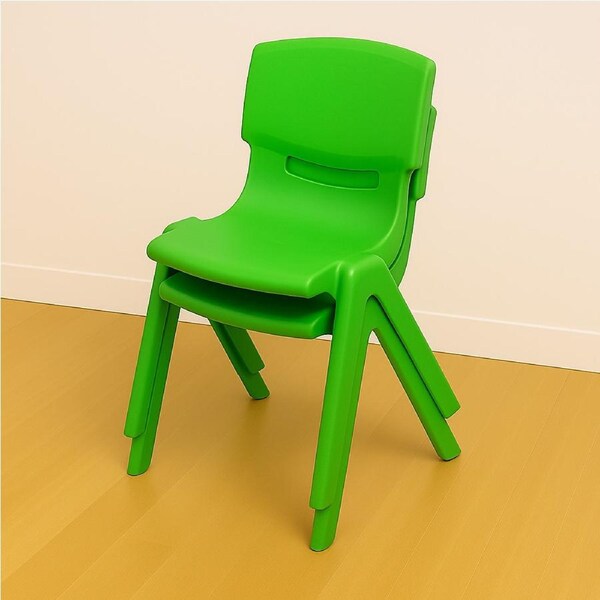 Children's Plastic Chairs (Set of 2), 2 Green Chairs, Indoor/Outdoor Use, Supports 100kg