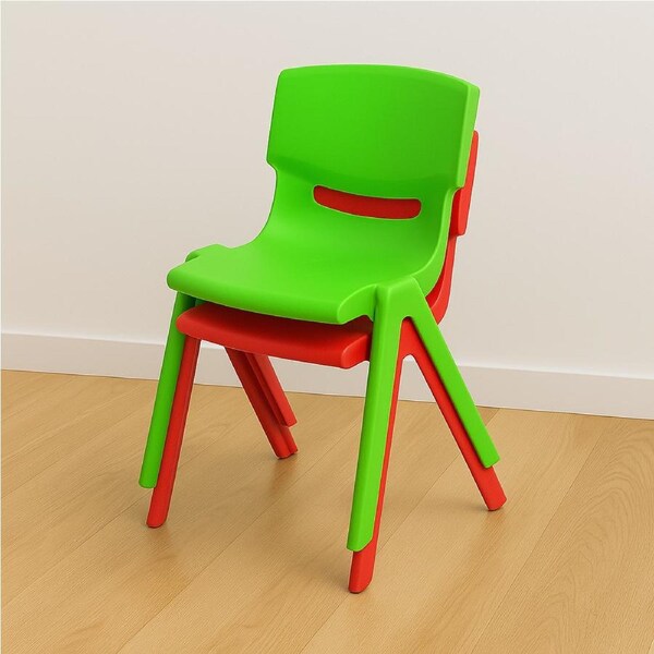 Children's Plastic Chairs (Set of 2), Green & Red Chairs, Indoor/Outdoor Use, Supports 100kg
