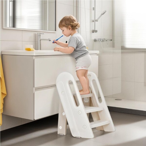 Advwin Foldable Kids Step Stool Toddler Potty Toilet Training Stool Kitchen Standing Tower with Adjustable Pedal
