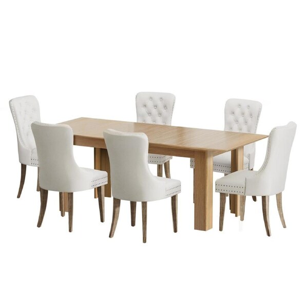 Oikiture 200cm Extendable Dining Table with 6PCS Dining Chairs Velvet Beige