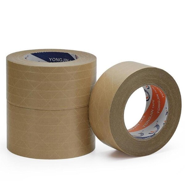 36 Rolls Kraft Paper Tape with Thread 48mm Self Adhesive Packing Framing Tape