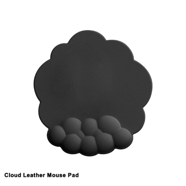 Mouse Pad Wrist Support, Cloud Mousepad with Memory Foam Wrist Rest, Non-Slip PU Base Gaming Leather Surface Mouse Pad for Home Office Laptop, Black