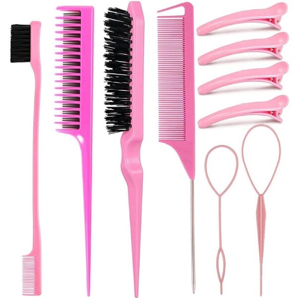 10-Piece Hair Styling Set,Teasing Brush, Triple Comb, Rat Tail, Edge Brush, Braid Tool, for Women, Girls, and Stylists