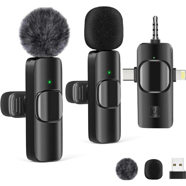 Wireless Lavailer Microphones for Android iPhone iPad Laptop & Camera, USB-C, Wireless Mini Microphone for Video Recording, Vlog, YouTube, TikTok((2 Pcs)