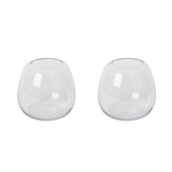 2PK E Style Glass Alma Vase Home Tabletop Indoor Decorative Display 17cm Clear