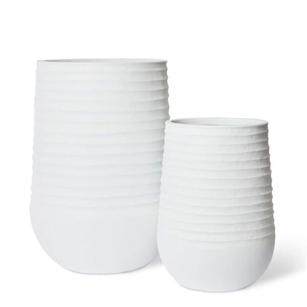 2pc E Style Knox Tall Stonelite Polyethylene Planters Set 51/70cm White