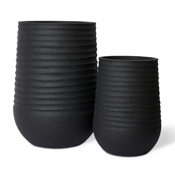 2pc E Style Knox Tall Stonelite Polyethylene Planters Set 51/70cm Black