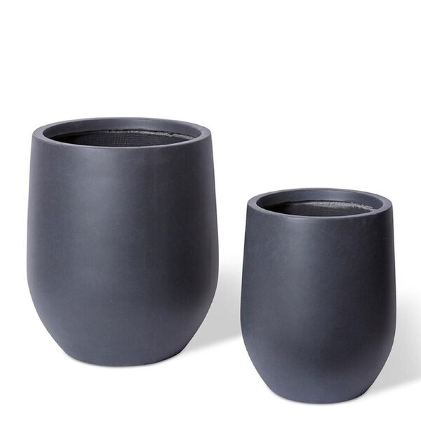2pc E Style Aiden Fibrestone Planters Set Home/Garden Decor 44/56cm Black