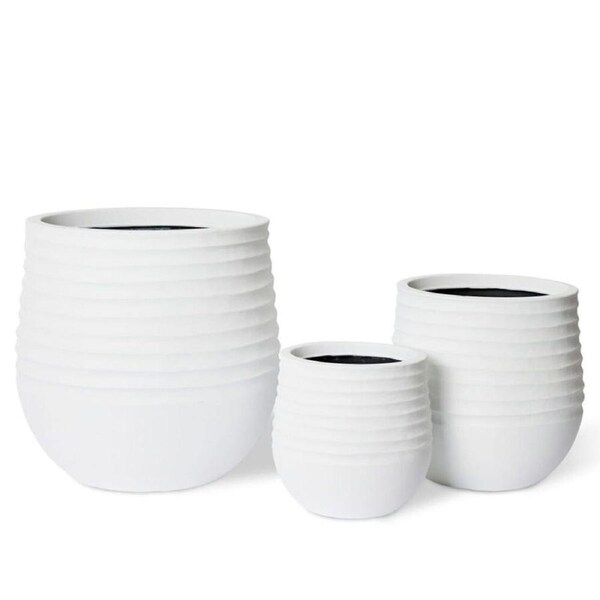 3pc E Style Knox Stonelite Polyethylene Planters Set Decor 28/37/49cm White