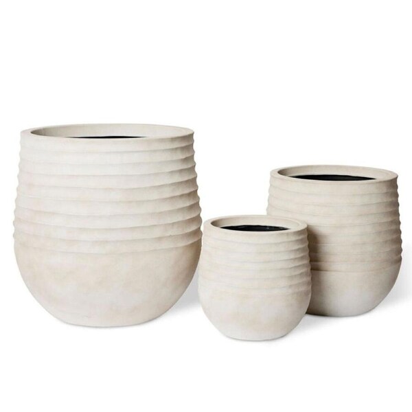 3pc E Style Knox Stonelite Polyethylene Planters Set Decor 28/37/49cm Beige