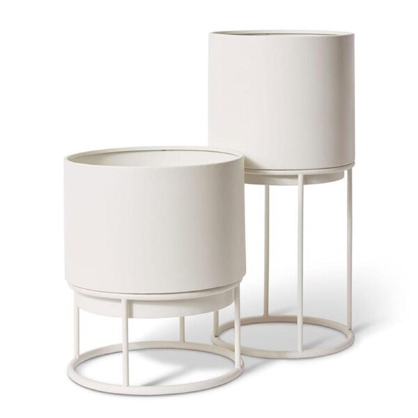 2pc E Style Gunner Metal Planters w/ Stand Set Home Decor 36/56cm White