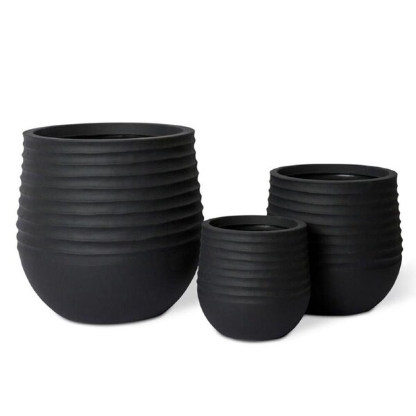 3pc E Style Knox Stonelite Polyethylene Planters Set Decor 28/37/49cm Black