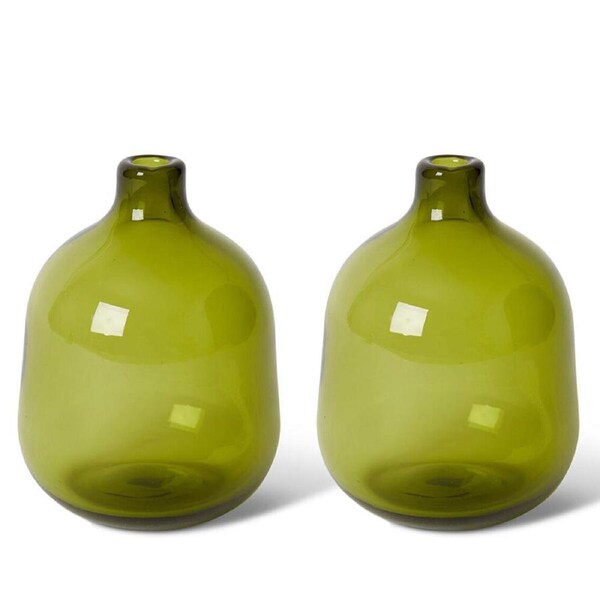 2PK E Style Dalili Glass Decorative Bottle Flower Vase Home Decor 14cm Green