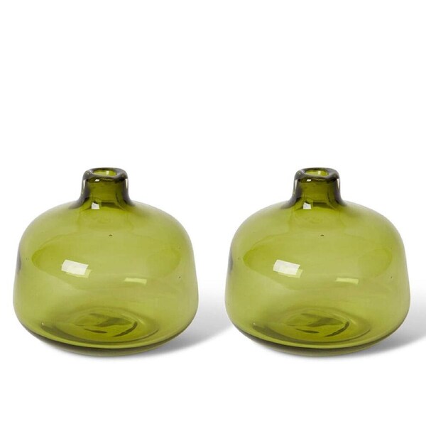 2PK E Style Dalili Glass Decorative Bottle Short Vase Home Decor 11cm Green