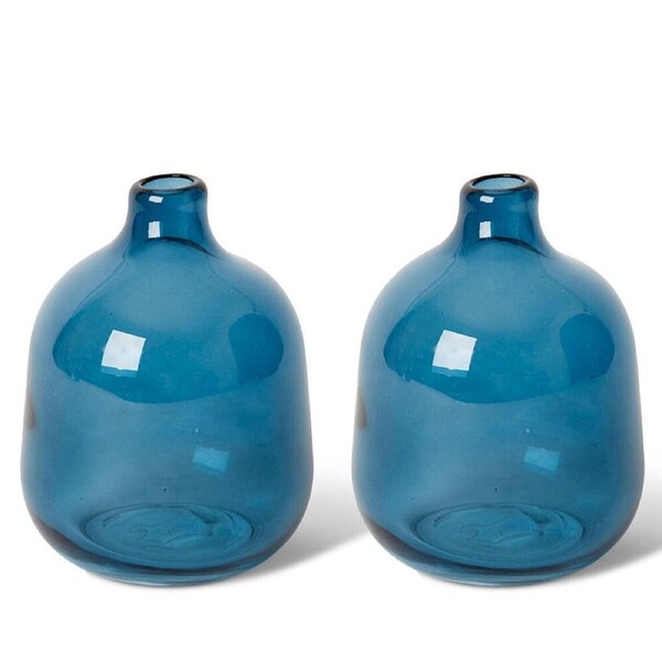 2PK E Style Dalili Glass Decorative Bottle Flower Vase Home Decor 14cm Blue