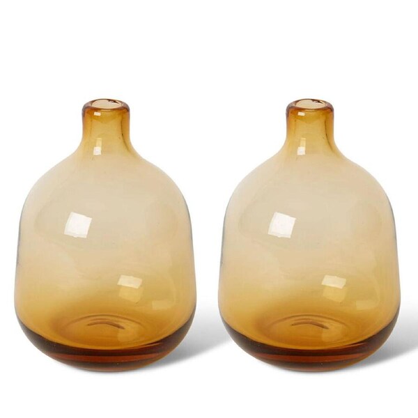 2PK E Style Dalili Glass Decorative Bottle Flower Vase Home Decor 14cm Amber