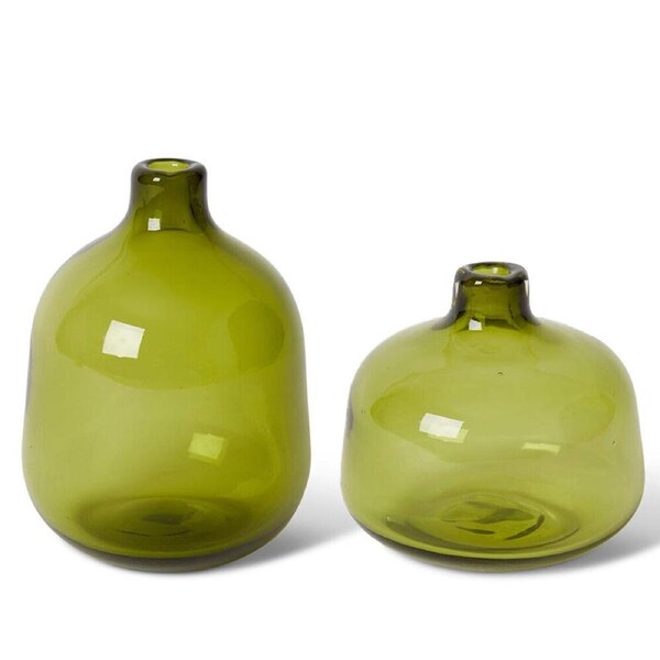E Style Dalili Glass Decorative Bottle Short/Tall Vase Combo 11cm/14cm Green
