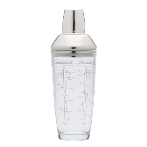 Barcraft 700ml Glass Cocktail/Martini/Drink Shaker w/Recipe Marking Barware