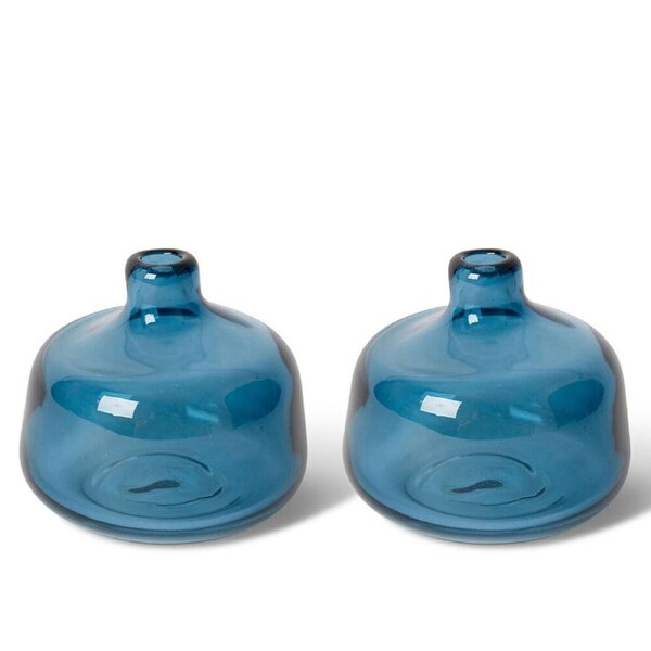 2PK E Style Dalili Glass Decorative Bottle Short Flower Vase Decor 11cm Blue