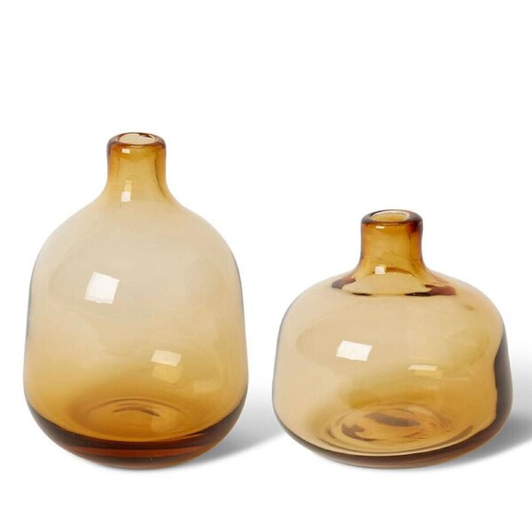 E Style Dalili Glass Decorative Bottle Short/Tall Vase Combo 11cm/14cm Amber