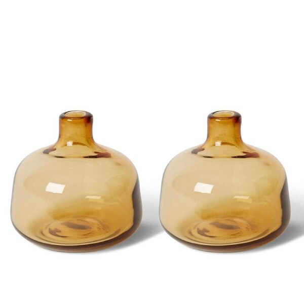 2PK E Style Dalili Glass Decorative Bottle Short Vase Home Decor 11cm Amber