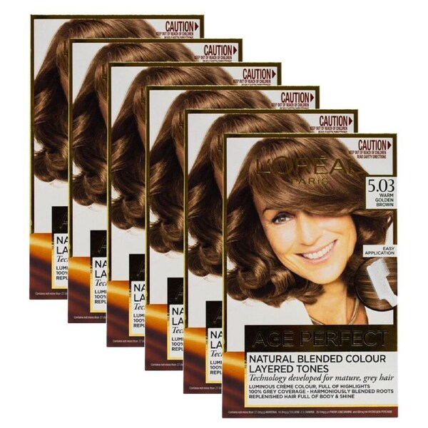 6PK Loreal Age Perfect Hair Colour 5.03 Warm Golden Brown Dye Grey Coverage