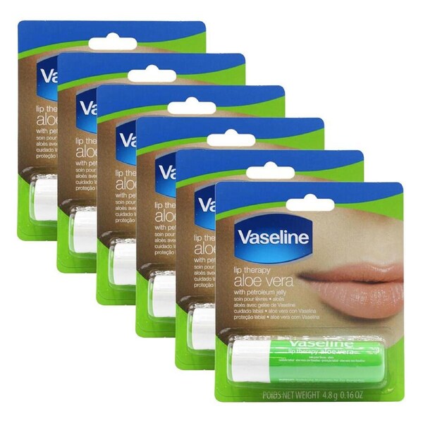 6x Vaseline 4.8g Lip Therapy Balm Stick Aloe Vera w/Petroleum Jelly For Dry Lips