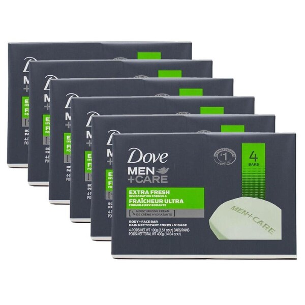 6x 4pc Dove Moisturising 100g Soap Bar Men Care Extra Fresh Body Fragrance