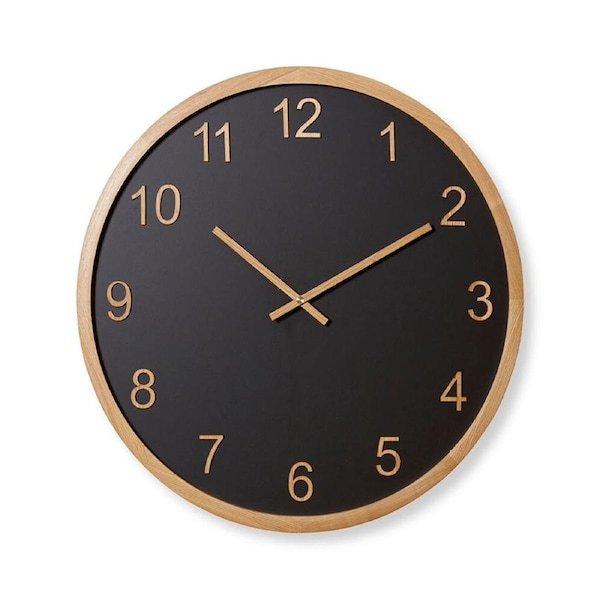 E Style Kaylen Wooden Analogue Wall Clock Decor Round 60cm Black/Natural