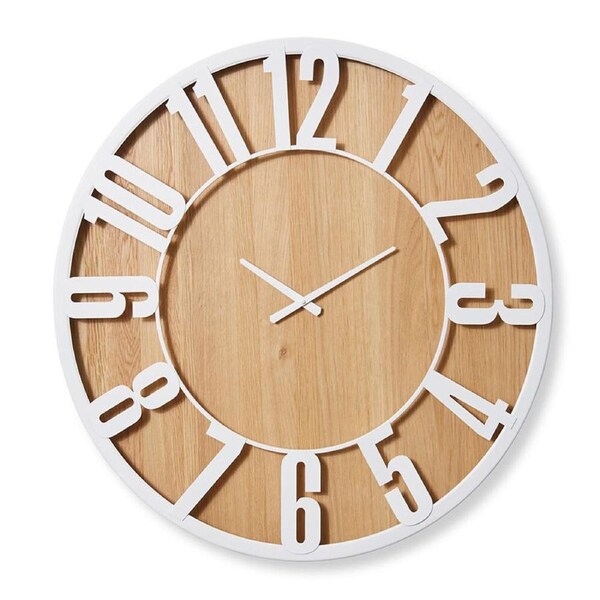 E Style Haddon Wooden Analogue Wall Clock Decor Round 80cm White/Natural