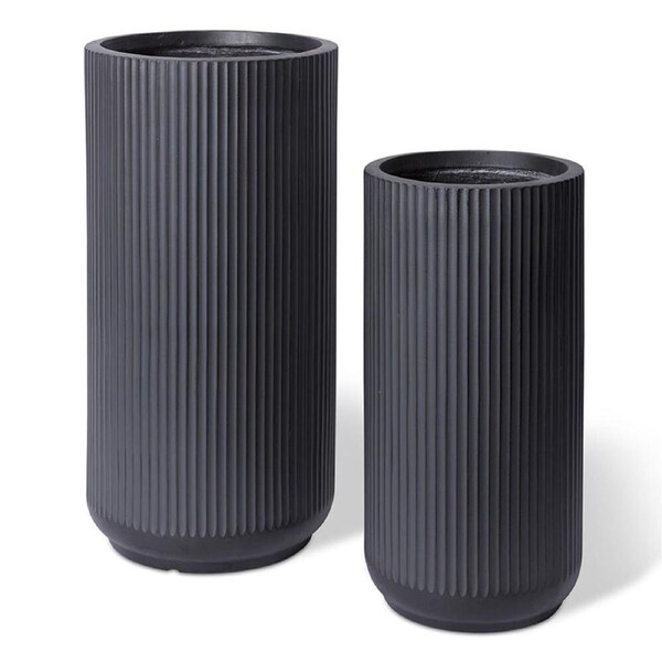 2pc E Style Tarian Tall Fibrestone Planter Set Home Decor 63cm/78cm Black