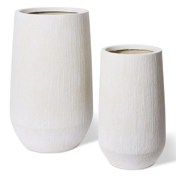 2pc E Style Eamon Tall Fibrestone Planters Set Home Decor 62cm/80cm White