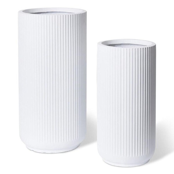 2pc E Style Tarian Tall Fibrestone Planter Set Home Decor 63cm/78cm White