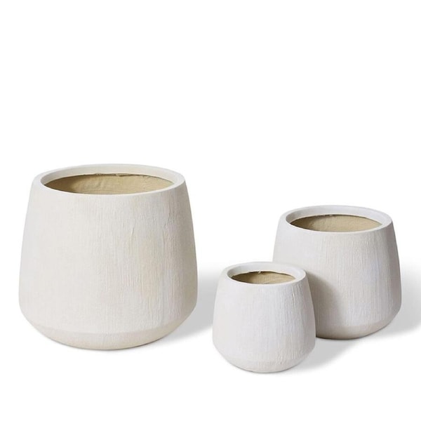3pc E Style Eamon Fibrestone Planters Set Home/Garden Decor 28/39/54cm White