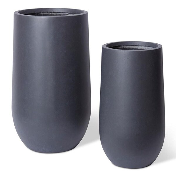 2pc E Style Aiden Tall Fibrestone Planters Set Home Decor 60cm/75cm Black