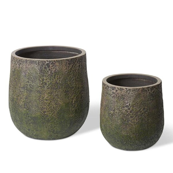 2pc E Style Finn Fibrestone Planters Set Home/Garden Decor 40cm/54cm Brown