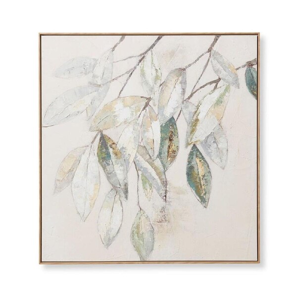 E Style Leafy Hand Painted Abstract Wall Art Hanging Decor 100x100cm Green