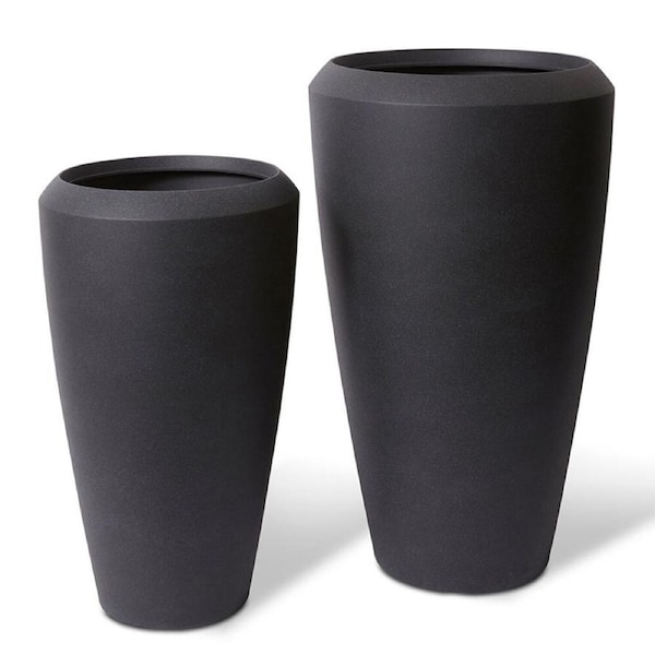2pc E Style Malik Tall Flower Planters Set Home/Garden Decor 70cm/86cm Black