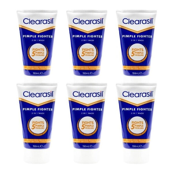 6PK Clearasil 150ml Pimple Fighter 5-in-1 Wash Facial Care