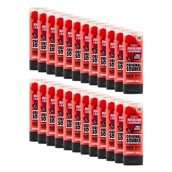 24PK Original Source 250ml Shower Gel Bathroom Essential Sweet Rhubarb Raspberry